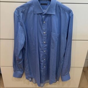Peter Millar Blue and White Striped Men's Dress Shirt